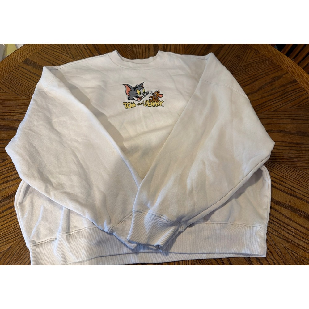 Hollister Tom and Jerry Graphic Sweatshirt White Baggy Cinch Fit XXL Pullover